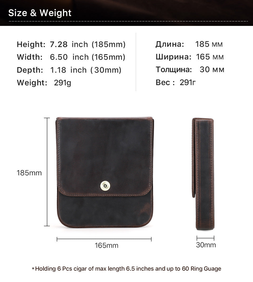 Brown Crazy Horse Leather Flip-Top Cigar Case with Magnetic Clasp – Holds 4 Cigars