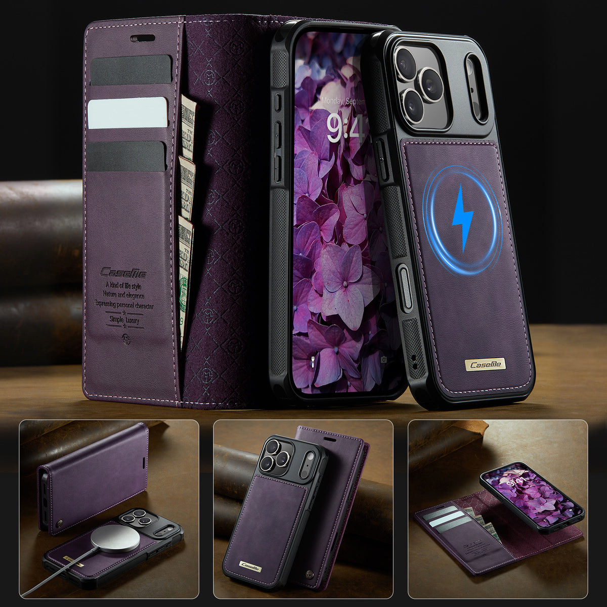 Detachable Leather Flip Case with MagSafe for iPhone 11-17 Pro Max