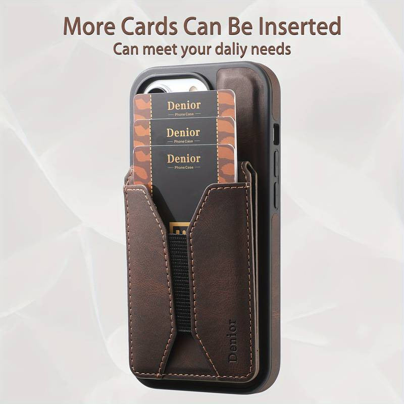 Magnetic Card Holder iPhone Case with Rotating Stand for iPhone 16/17 Pro