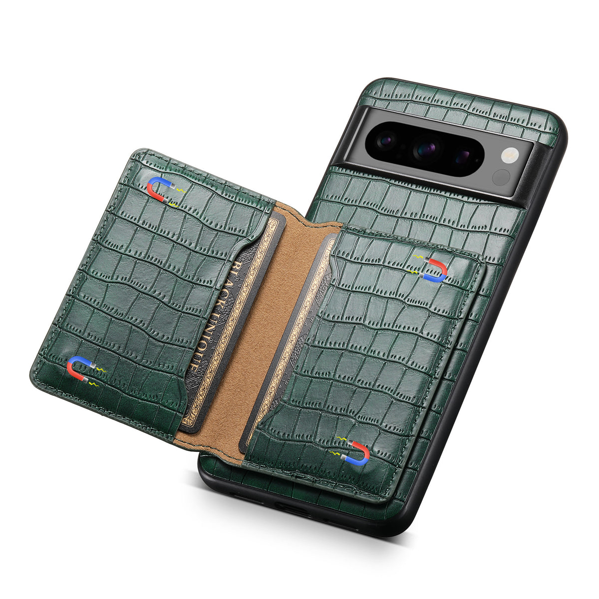 Croc-Texture PU Leather Wallet Case for Google Pixel 6–10 Series