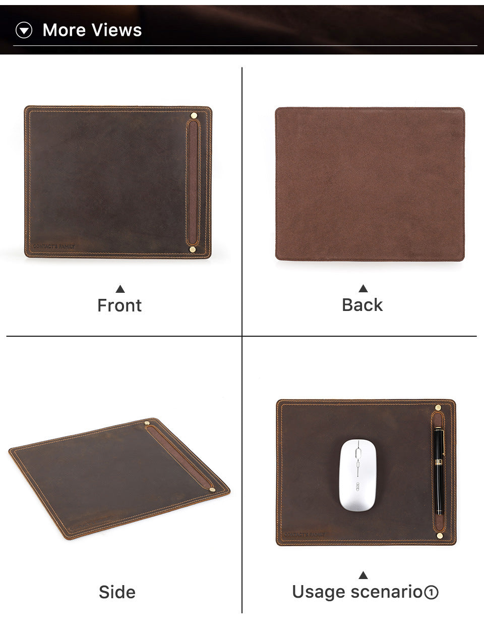 Compact Square Leather Mouse Pad with Pen Holder