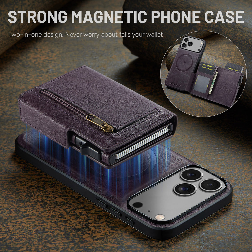 2-in-1 MagSafe PU Leather Case with Detachable Card Holder Stand for iPhone 11-17 Series