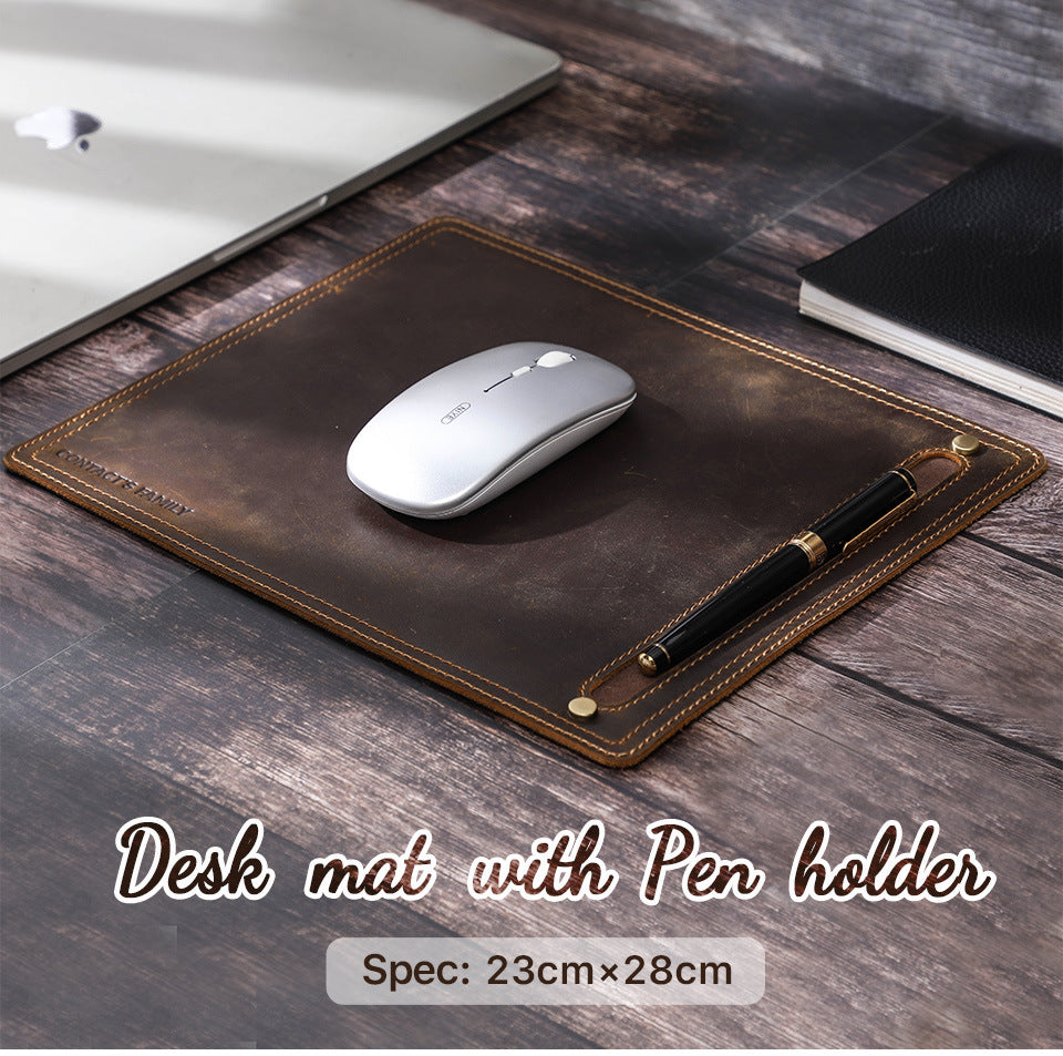 Compact Square Leather Mouse Pad with Pen Holder