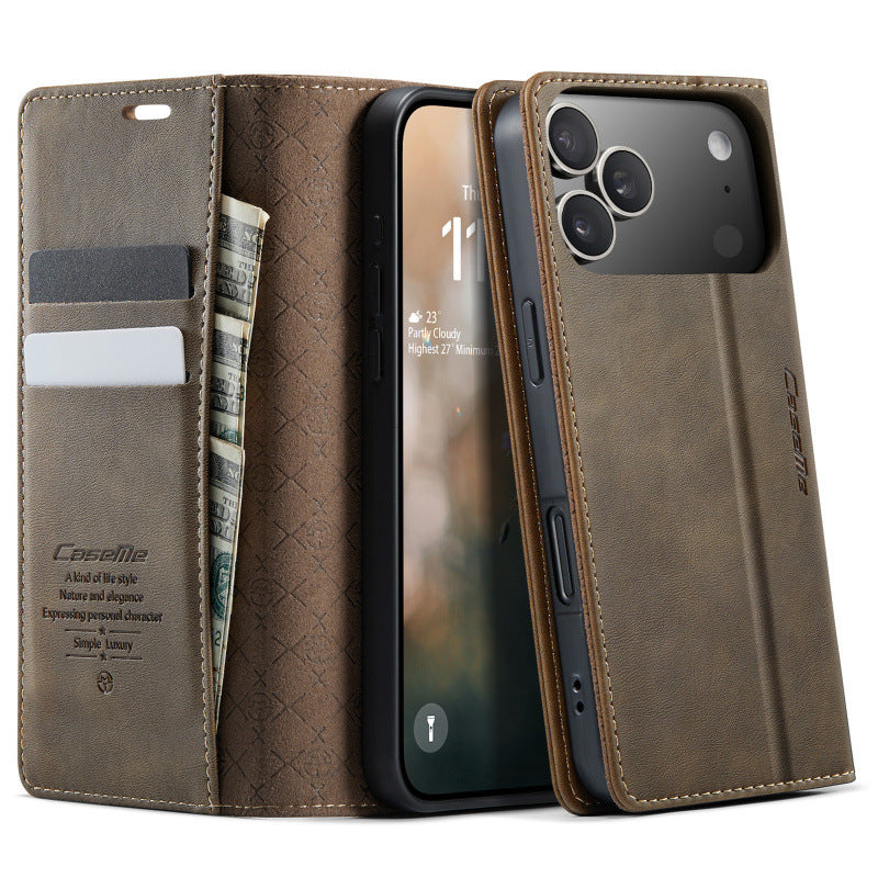 PU Leather Flip Wallet Case with Card Holder for iPhone 12–17 Series