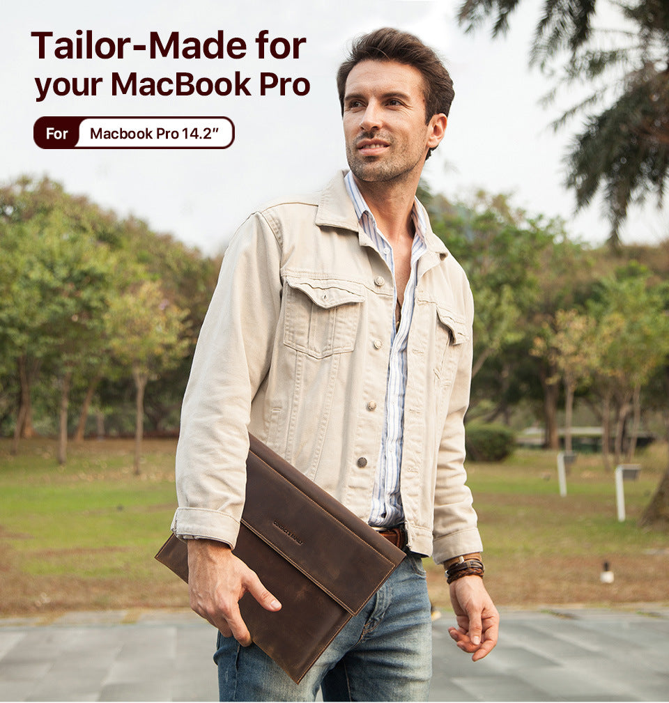 Leather Laptop Sleeve with Magnetic Closure for 13.3–14-inch MacBook