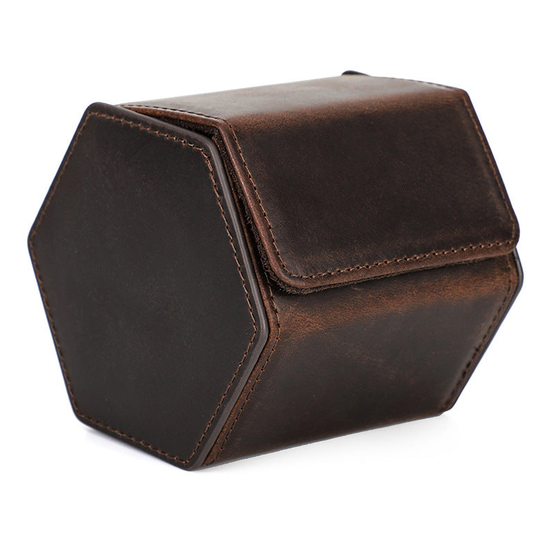 Handcrafted Hexagon Leather Luxury Watch Travel Case