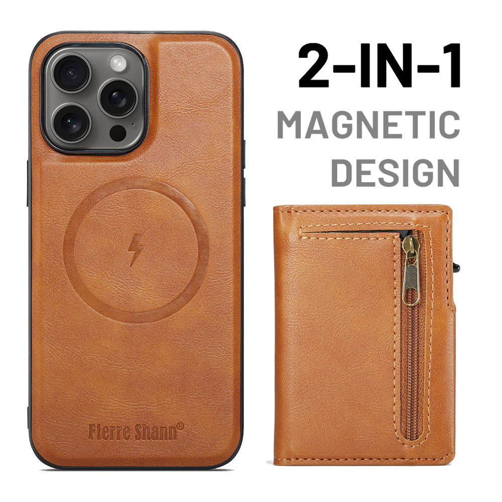 2-in-1 MagSafe PU Leather Case with Detachable Card Holder Stand for iPhone 11-17 Series