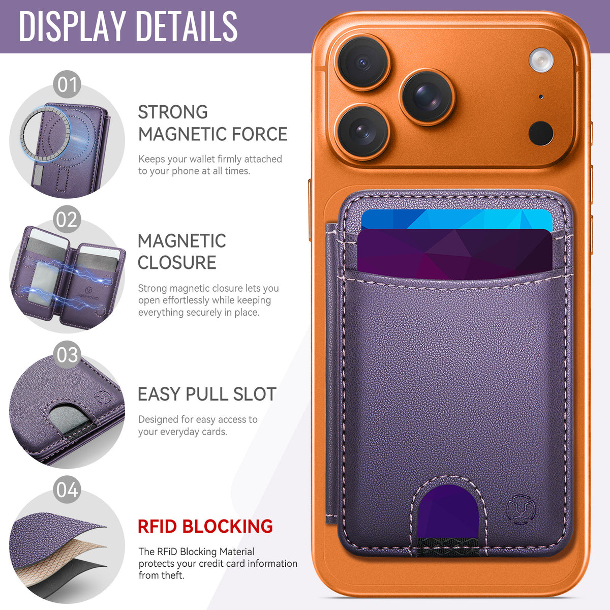 Universal MagSafe-Compatible PU Leather Card Holder with Easy Pull Slot