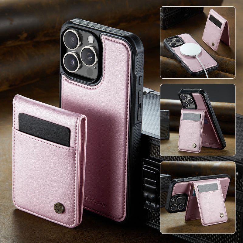PU Leather Case MagSafe-Compatible with Detachable Card Holder for iPhone 11–17 Series