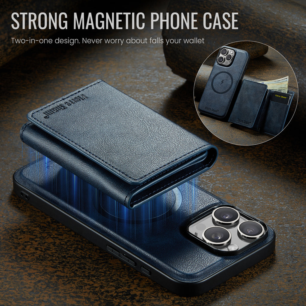 2-in-1 PU Leather MagSafe Case with Tri-Fold Wallet Stand for iPhone 11–17 Series