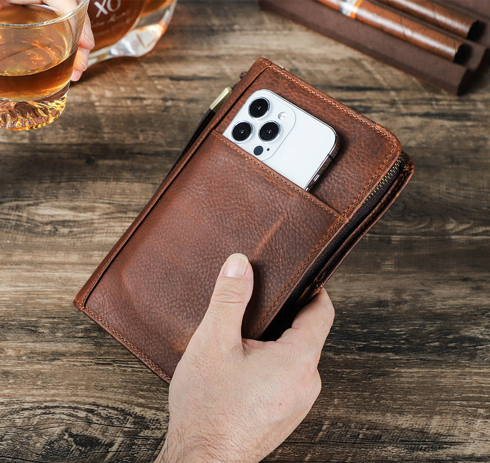 Genuine Leather Zipper Travel Cigar Case with Wrist Strap – Holds 5 Cigars