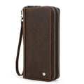 Men’s Vintage Crazy Horse Cowhide Double-Zip Clutch Wallet with Wrist Strap