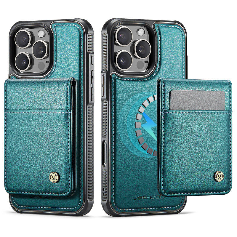 PU Leather Case MagSafe-Compatible with Detachable Card Holder for iPhone 11–17 Series