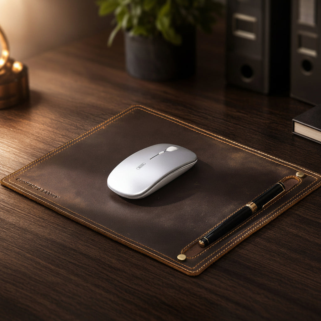 Compact Square Leather Mouse Pad with Pen Holder