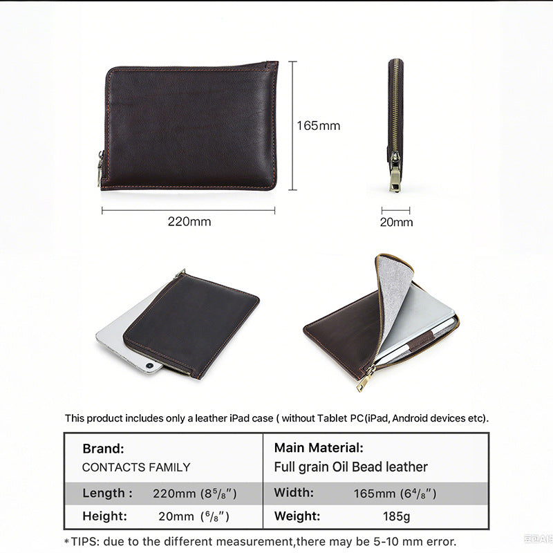 Retro Leather Zipper Sleeve with Handle for iPad mini 6 / 7
