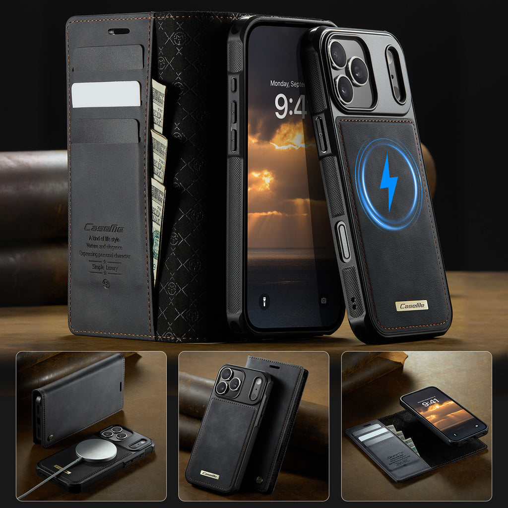 Detachable Leather Flip Case with MagSafe for iPhone 11-17 Pro Max