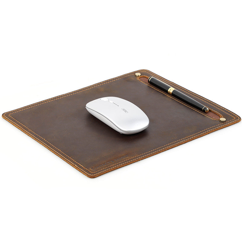 Compact Square Leather Mouse Pad with Pen Holder