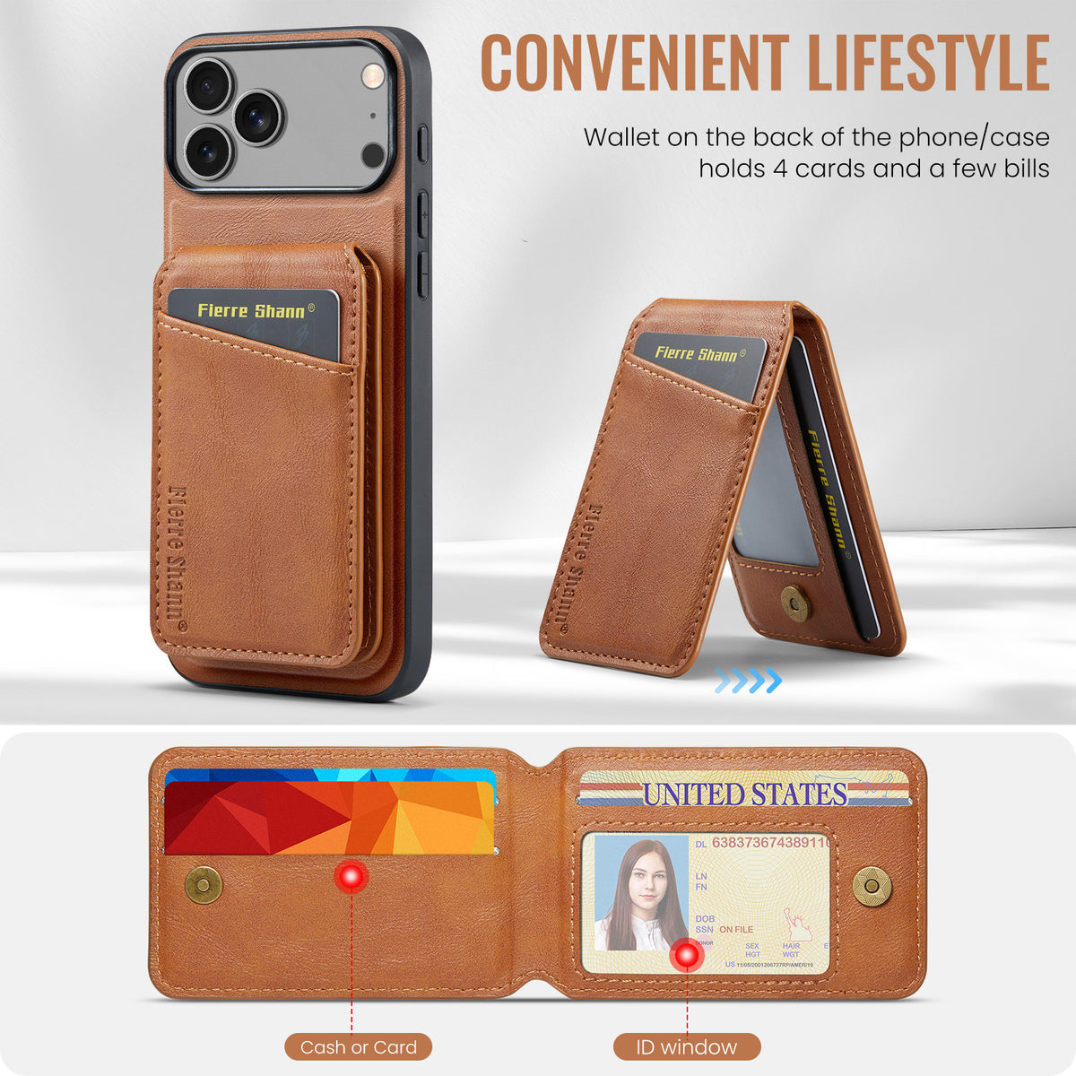 MagSafe-Compatible PU Leather Case with Detachable Card Holder for iPhone 11-17 series