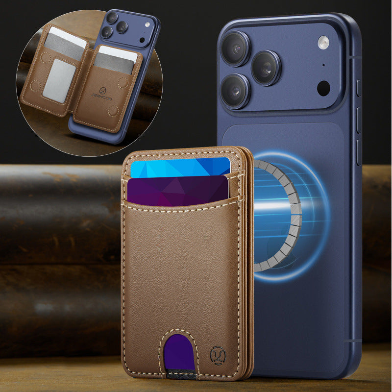 Universal MagSafe-Compatible PU Leather Card Holder with Easy Pull Slot