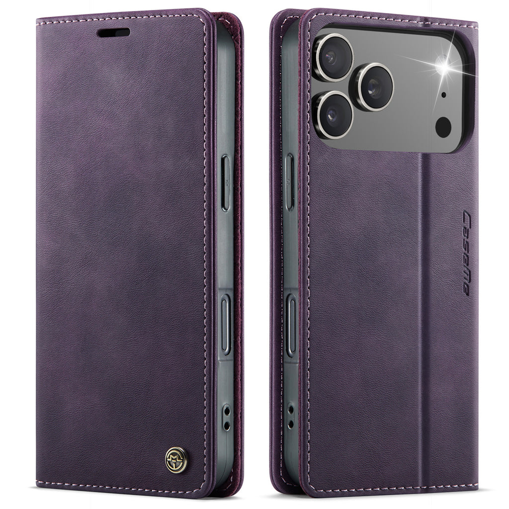 PU Leather Flip Wallet Case with Card Holder for iPhone 12–17 Series