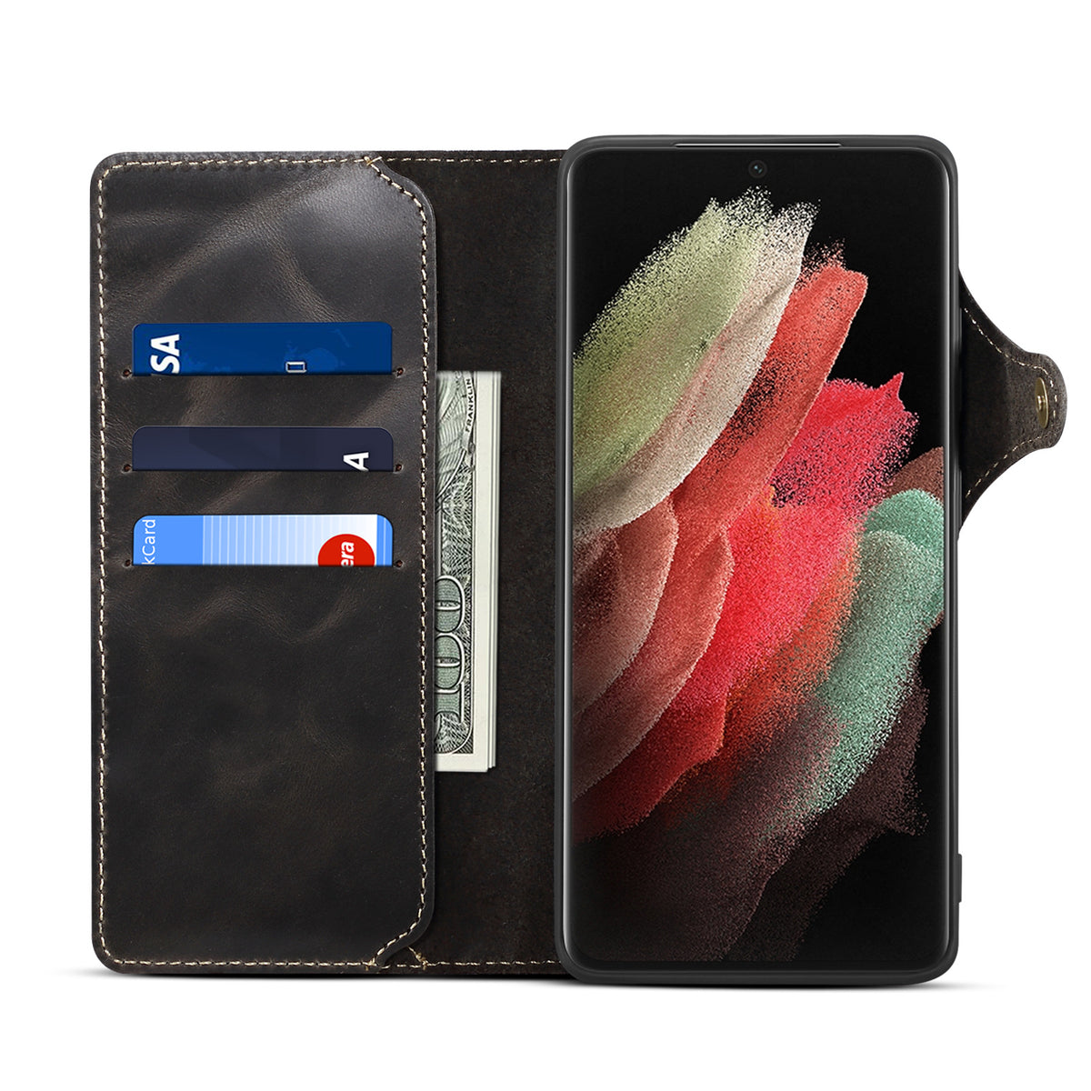 Cowhide Leather Wallet Case for Samsung Galaxy S24, S25 & S26