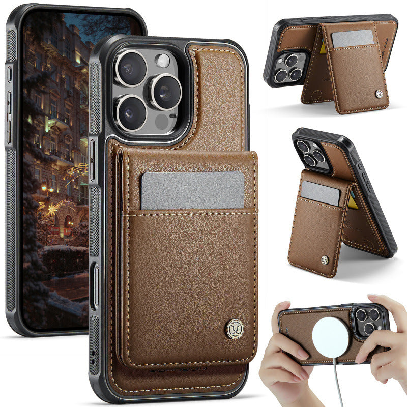 PU Leather Case MagSafe-Compatible with Detachable Card Holder for iPhone 11–17 Series