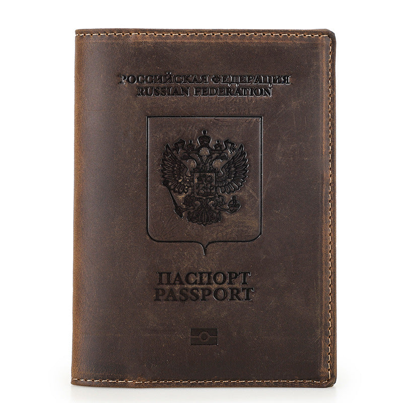 Black Vintage Crazy Horse Leather RFID-Blocking Family Passport Wallet with AirTag Pocket