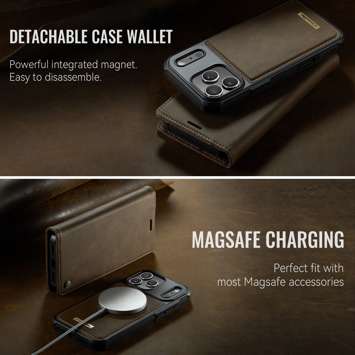 Detachable Leather Flip Case with MagSafe for iPhone 11-17 Pro Max