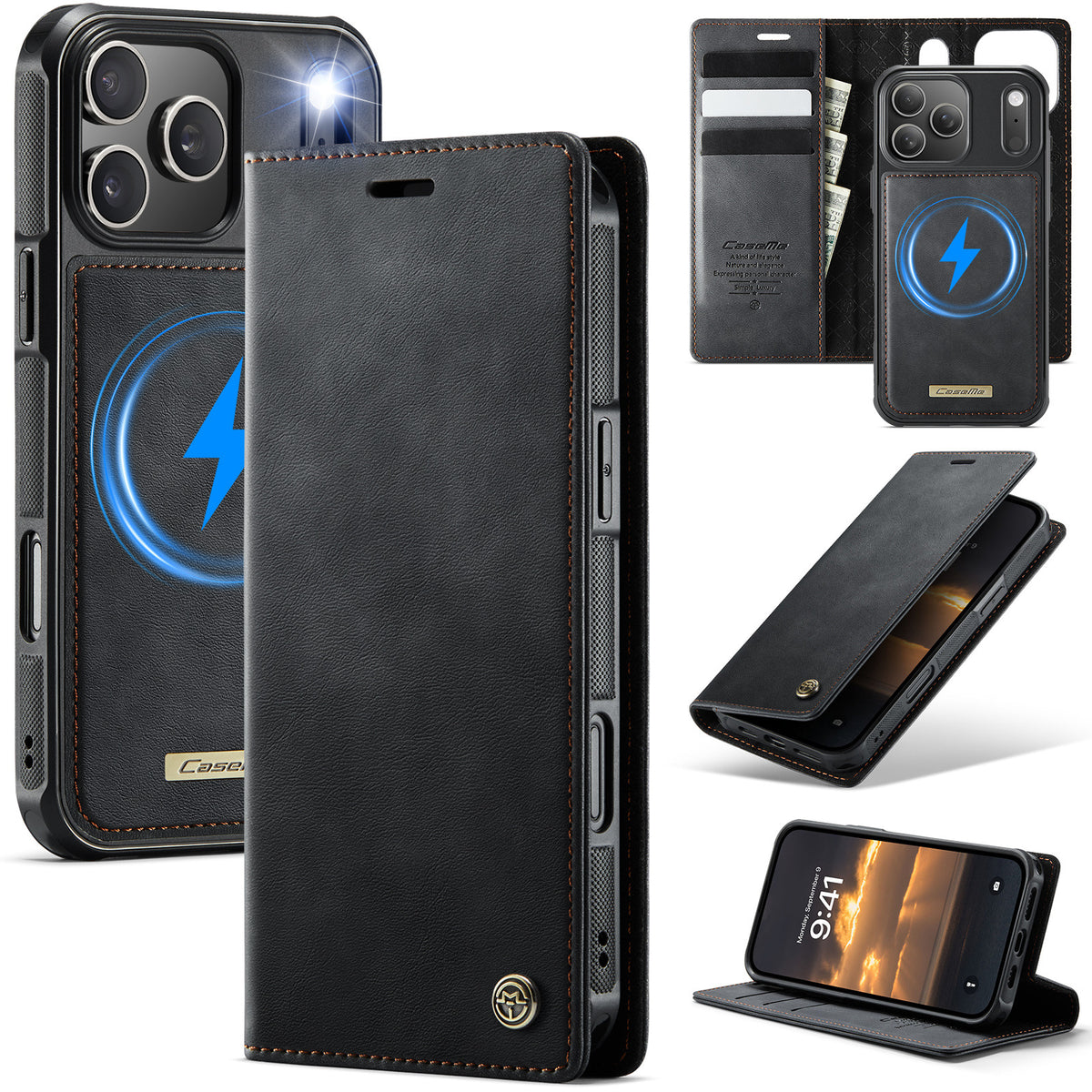 Detachable Leather Flip Case with MagSafe for iPhone 11-17 Pro Max