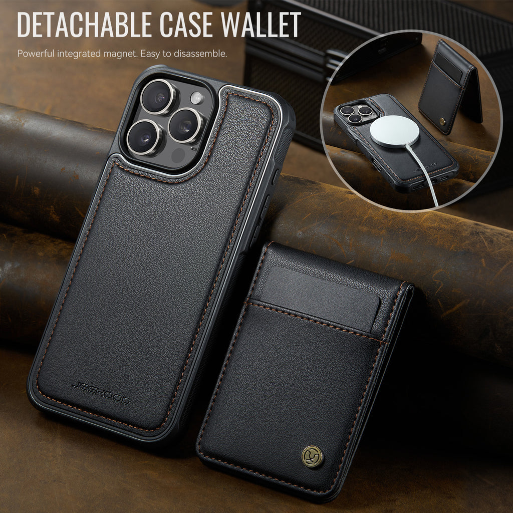 PU Leather Case MagSafe-Compatible with Detachable Card Holder for iPhone 11–17 Series