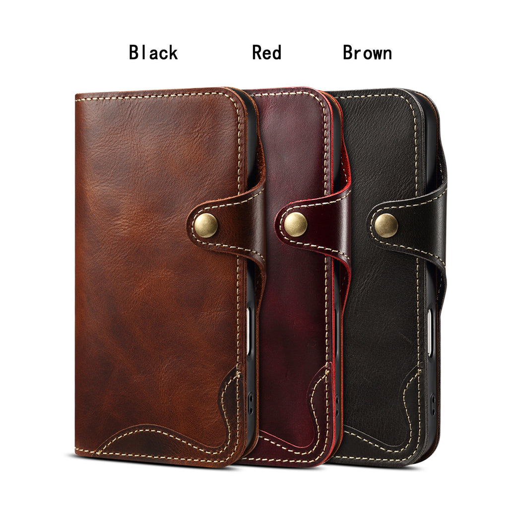 Retro Handmade Leather Wallet Case for iPhone 7-17 Pro Max