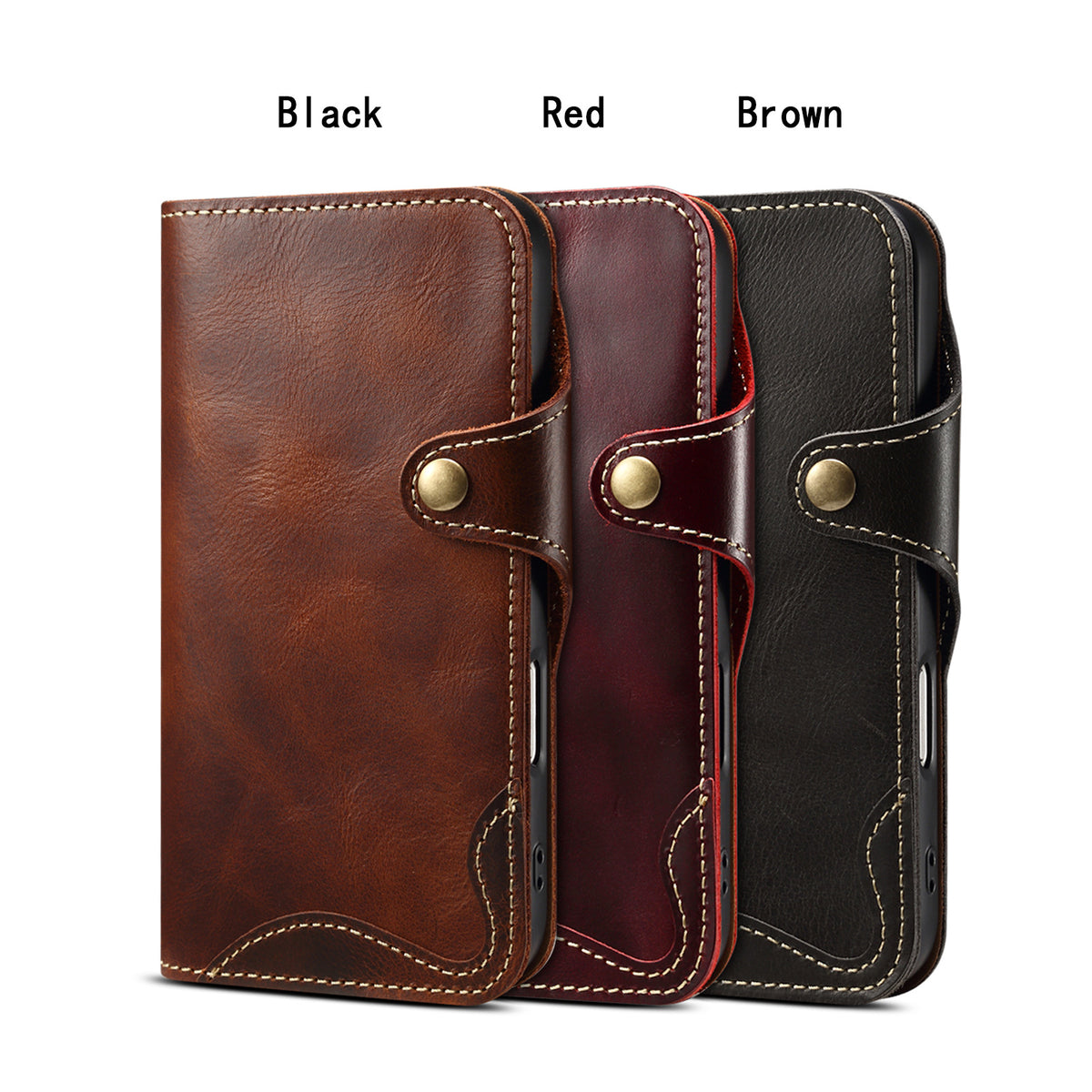 Retro Handmade Leather Wallet Case for iPhone 7-17 Pro Max