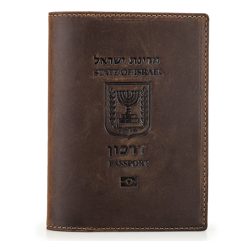 Black Vintage Crazy Horse Leather RFID-Blocking Family Passport Wallet with AirTag Pocket