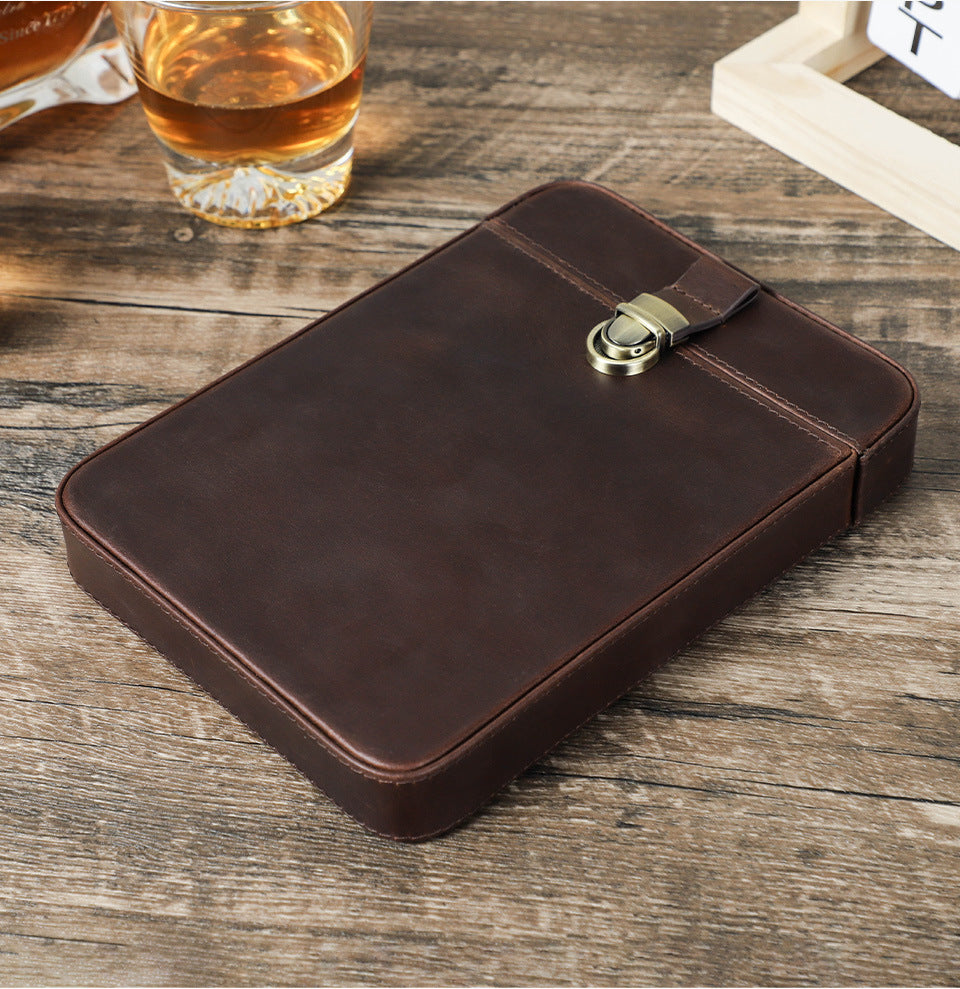 Handmade Crazy Horse Cowhide Drawer-Style Cigar Humidor with Lock – Holds 6 Cigars