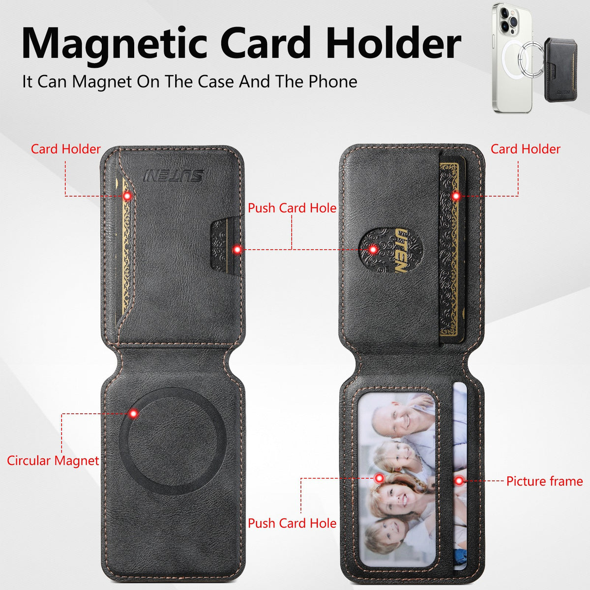 Universal MagSafe-Compatible PU Leather Card Holder for iPhone & Android
