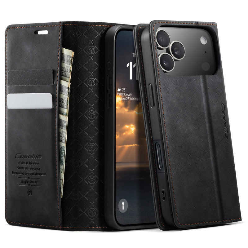 PU Leather Flip Wallet Case with Card Holder for iPhone 12–17 Series