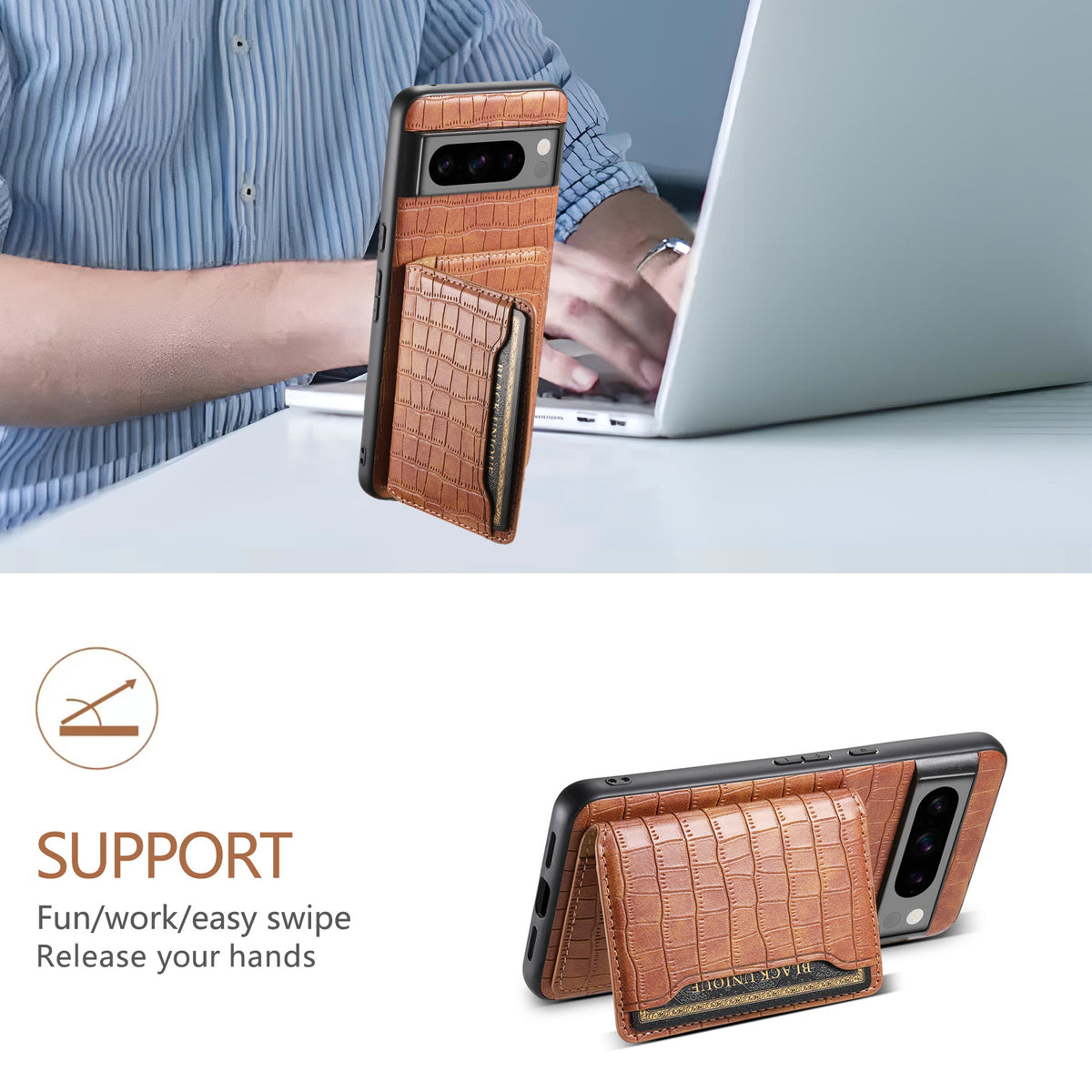 Croc-Texture PU Leather Wallet Case for Google Pixel 6–10 Series