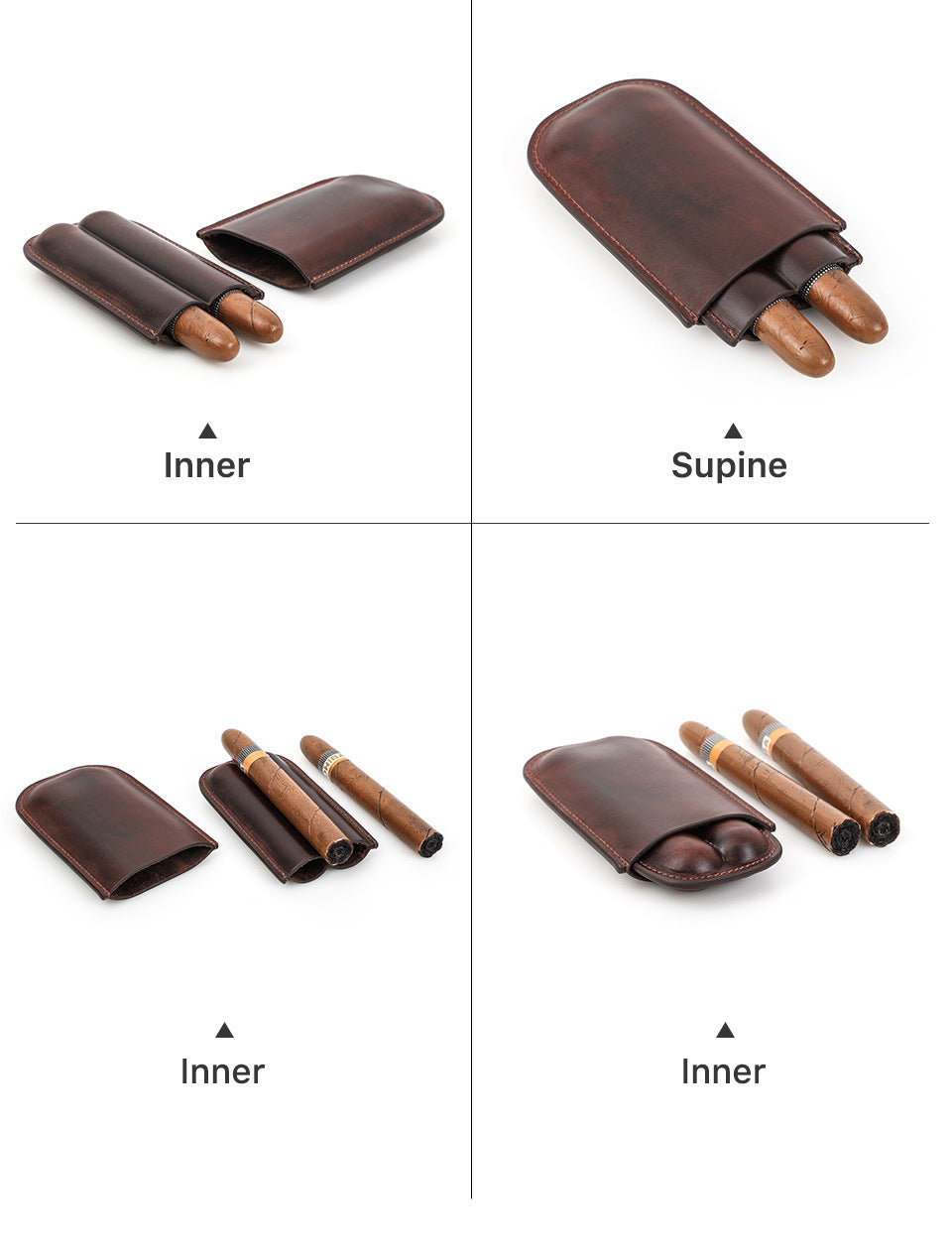 Vintage Cowhide Leather Travel Cigar Case – Holds 2 Cigars