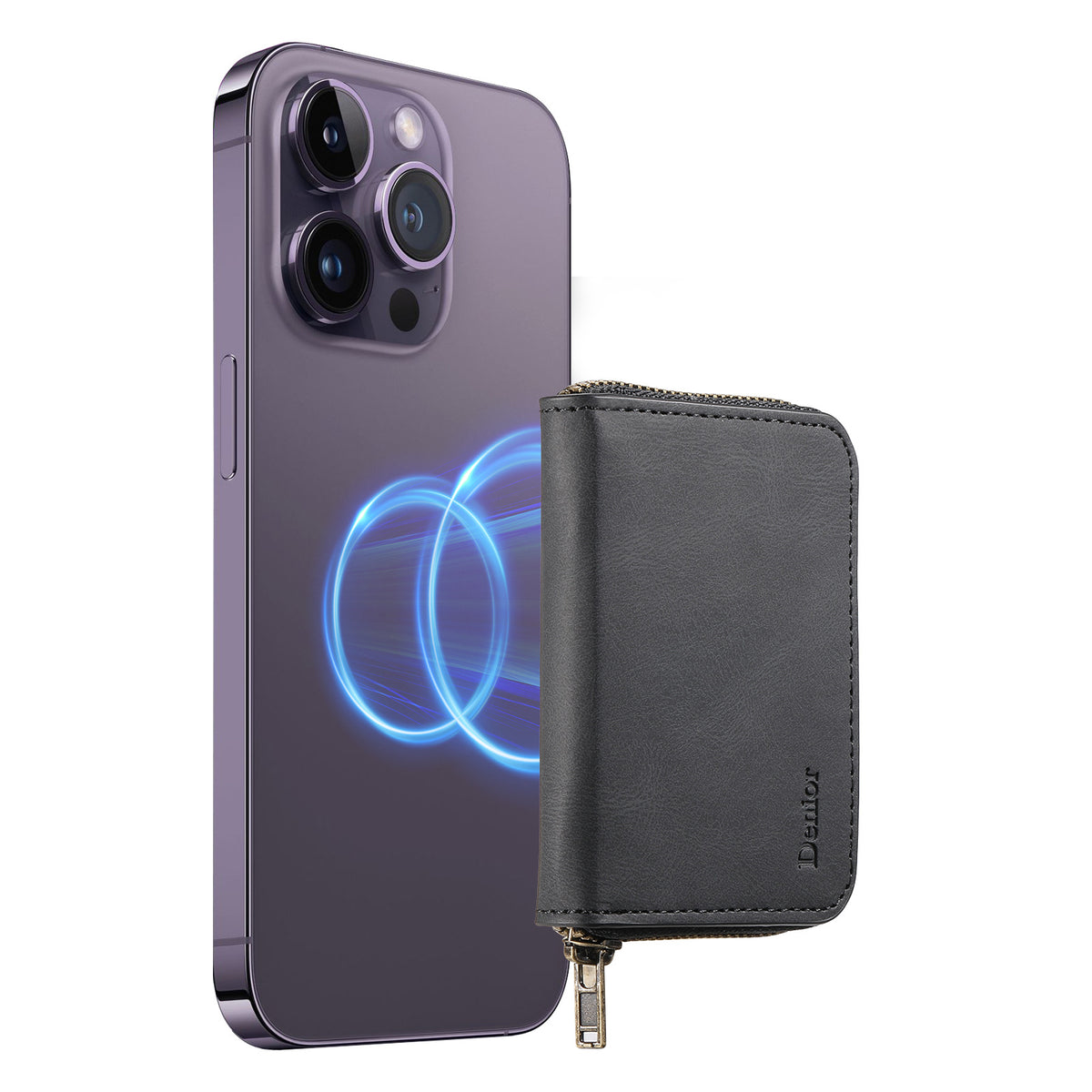 MagSafe-Compatible Multi-Card Zipper Wallet Stand for iPhone & Android