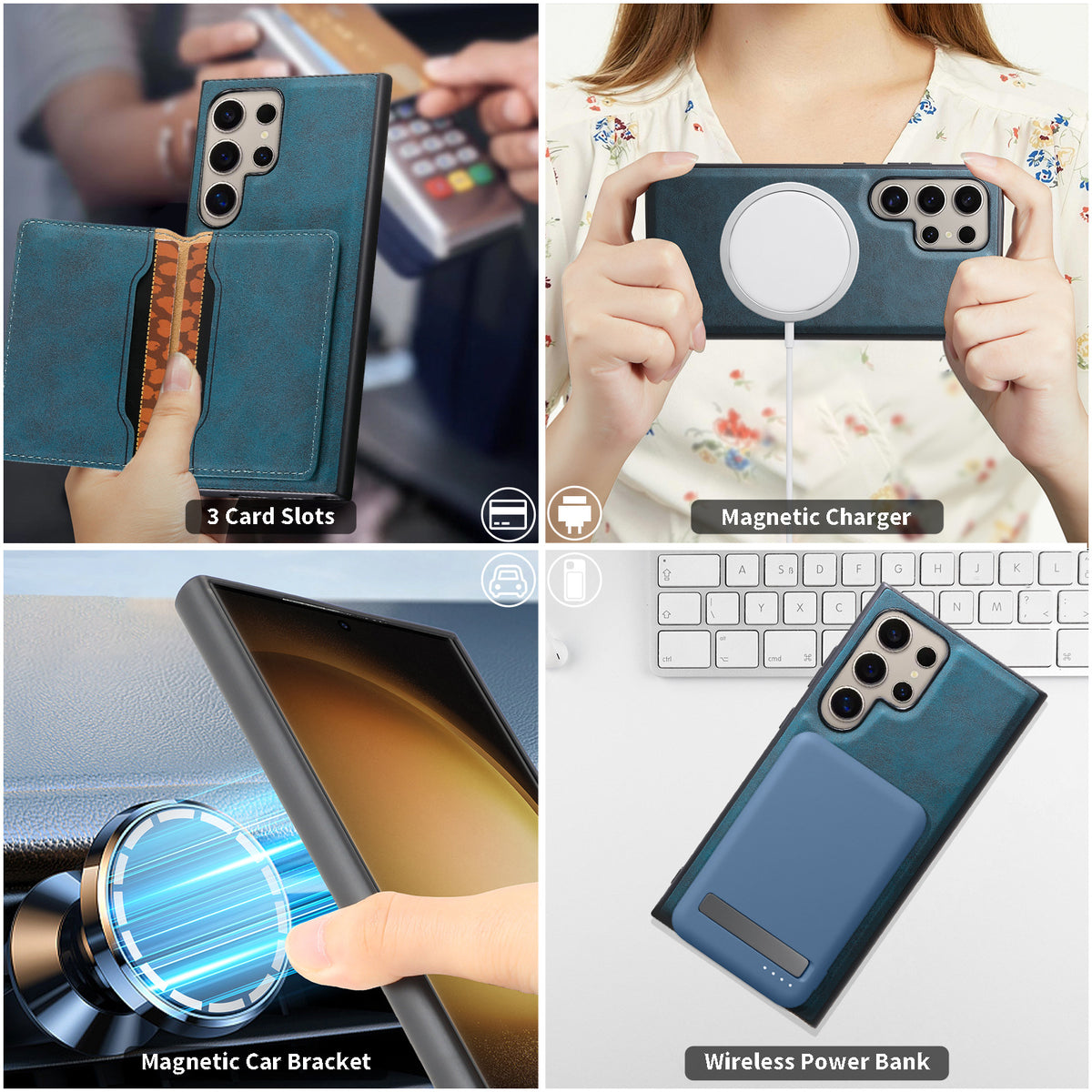 2-in-1 Magnetic Card Holder Case with Stand for Samsung Galaxy S23–S26 Ultra