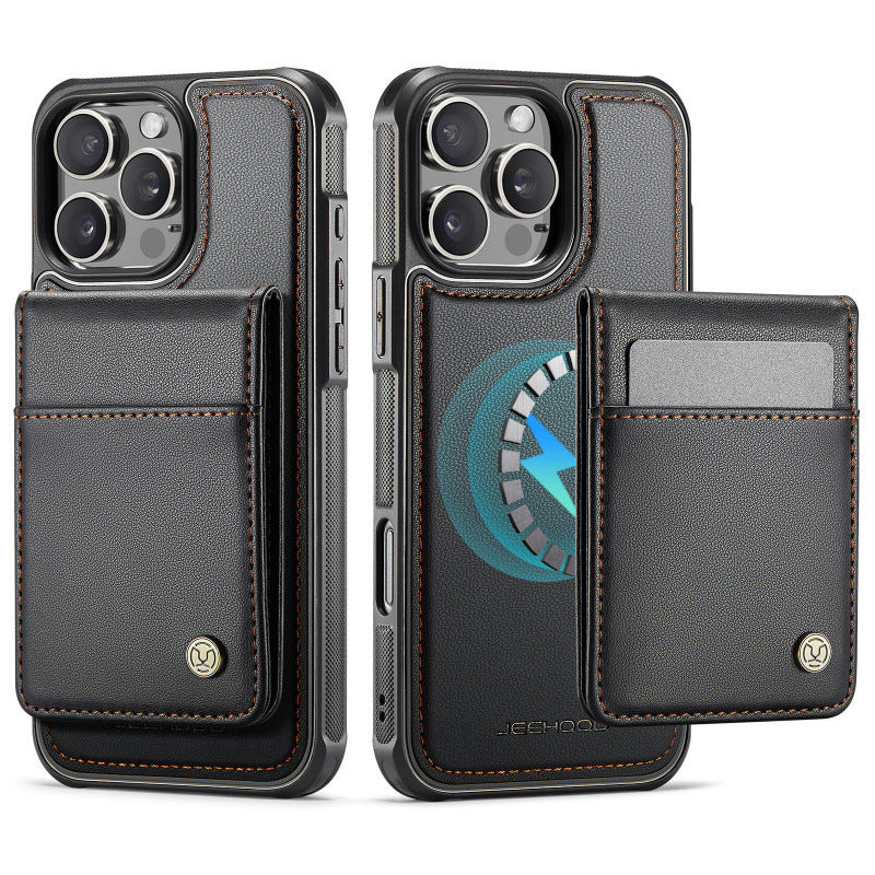 PU Leather Case MagSafe-Compatible with Detachable Card Holder for iPhone 11–17 Series