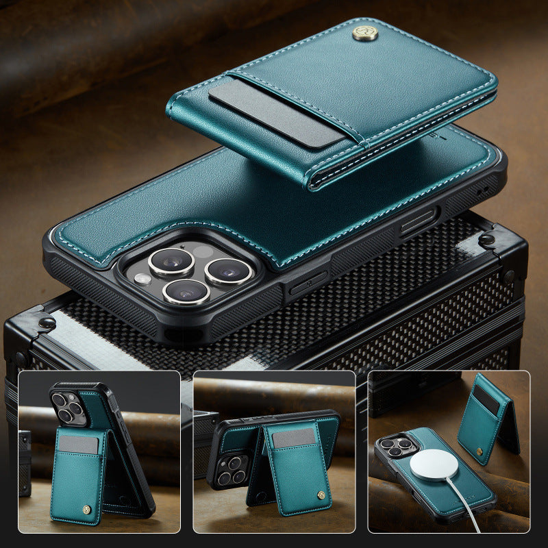 PU Leather Case MagSafe-Compatible with Detachable Card Holder for iPhone 11–17 Series
