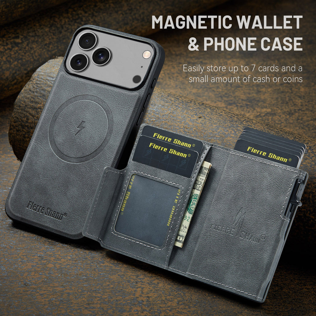 2-in-1 MagSafe PU Leather Case with Detachable Card Holder Stand for iPhone 11-17 Series