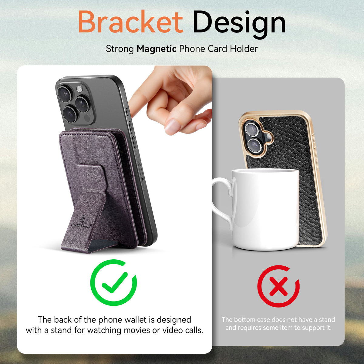 Ultra-Slim MagSafe-Compatible Magnetic Card Holder with Optional Stand