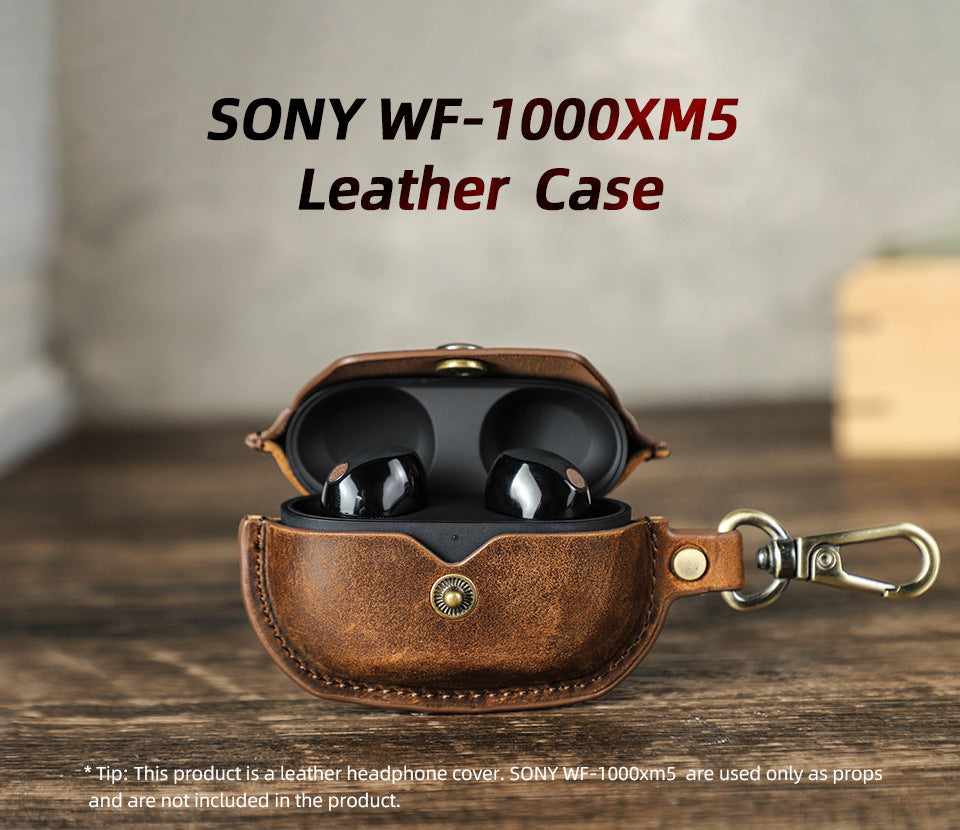 Premium Leather Protective Case with Hook for Sony WF-1000XM5