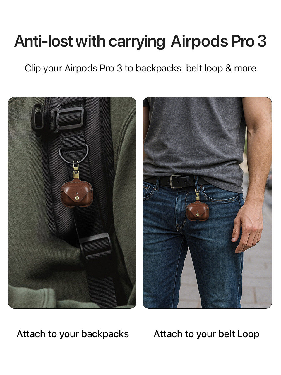 Portable Leather Case with Clip for AirPods Pro 3