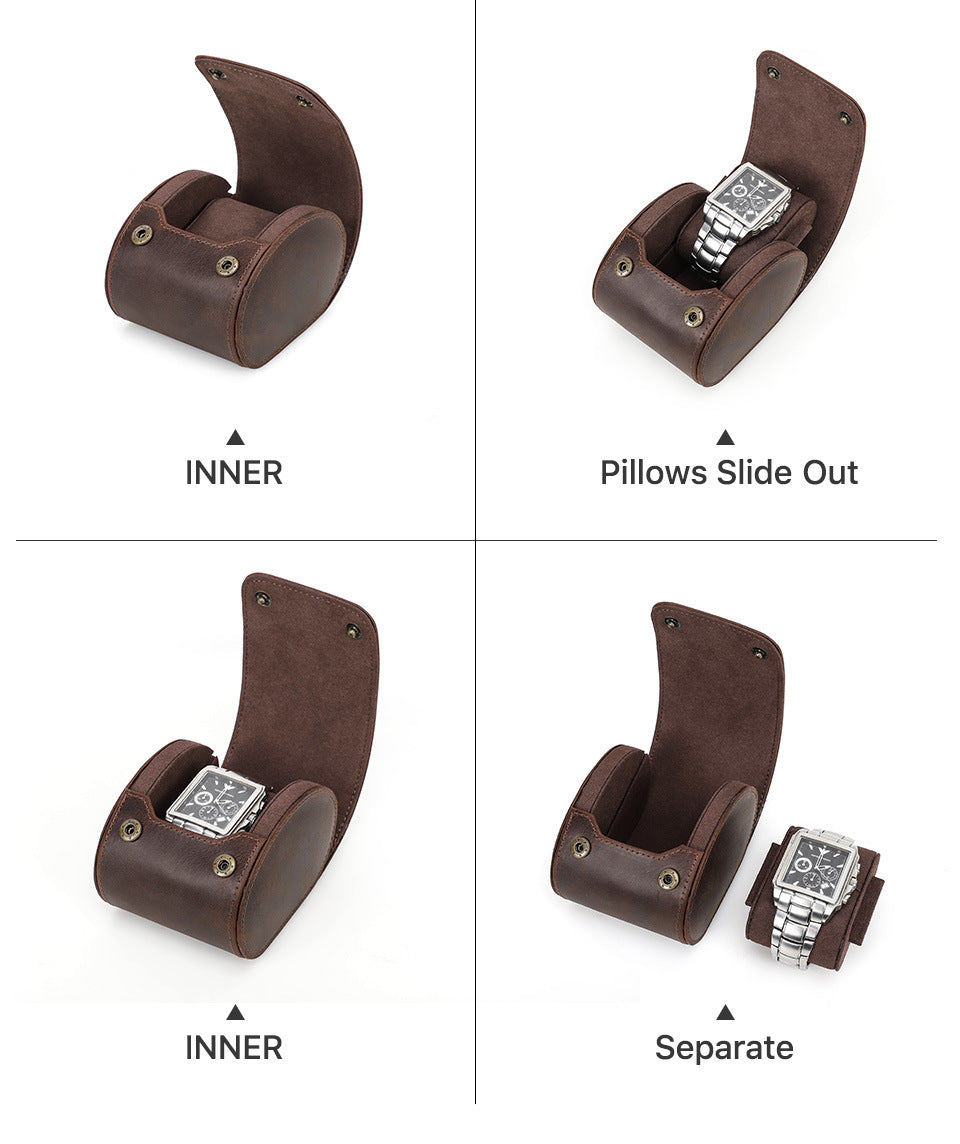Retro Geniune Leather Luxury Watch Case with Snap Closure