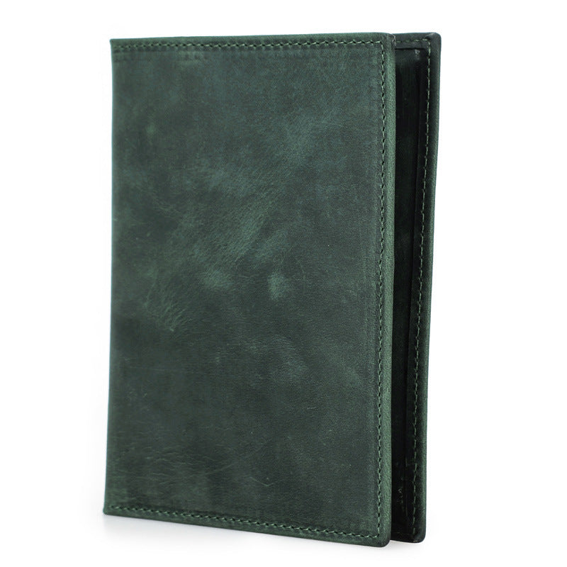 Black Vintage Crazy Horse Leather RFID-Blocking Family Passport Wallet with AirTag Pocket