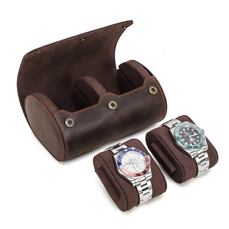 Vintage Crazy Horse Leather Travel Watch Roll for Two Watches