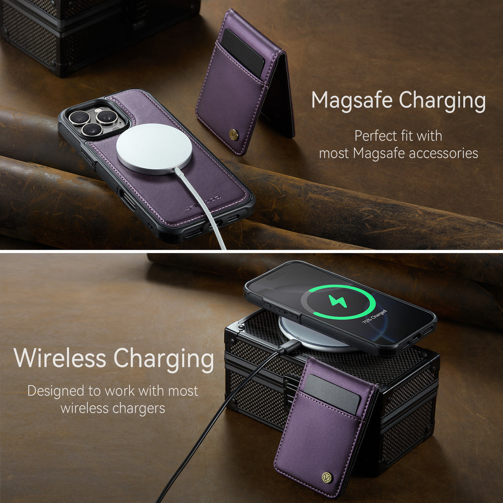 PU Leather Case MagSafe-Compatible with Detachable Card Holder for iPhone 11–17 Series